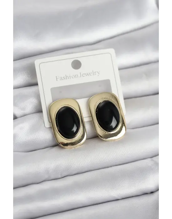 Siyah Renk Kare Model Vintage Kadın Küpe