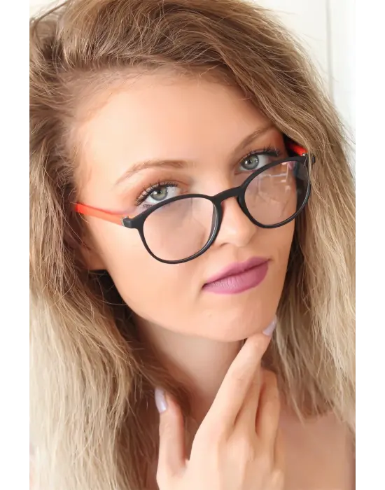 Siyah Renk Oval Turuncu Renk Bayan Gözlük