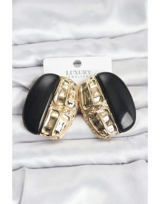 Siyah Renk Çelik Vintage Kadın Küpesi