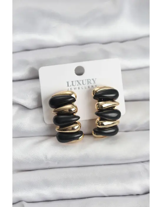 Siyah Renk Pirinç Vintage Kadın Küpe