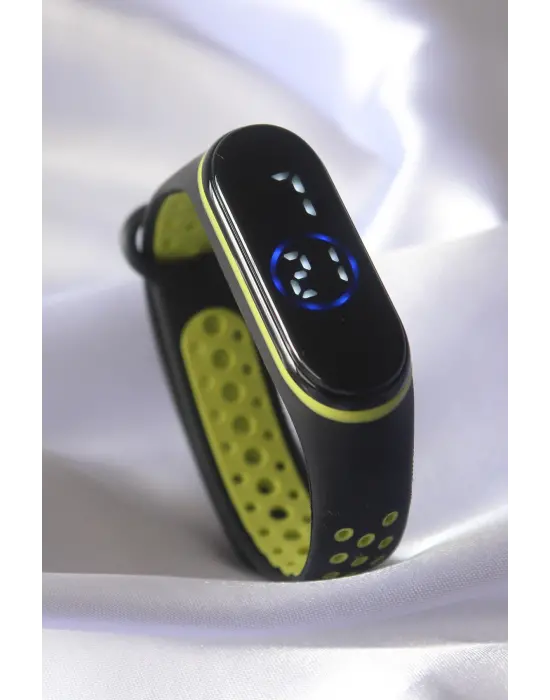 Siyah Sarı Renk Silikon Dijital Dokunmatik Led Saat