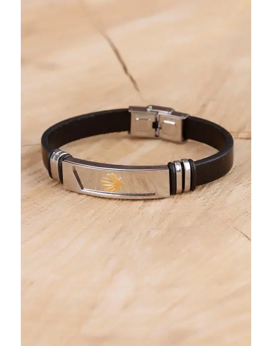 Siyah Silikon Çelik Aksesuar Tasarımlı Detaylı Erkek Bileklik