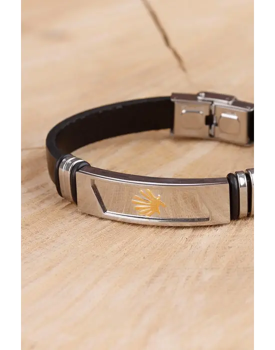 Siyah Silikon Çelik Aksesuar Tasarımlı Detaylı Erkek Bileklik