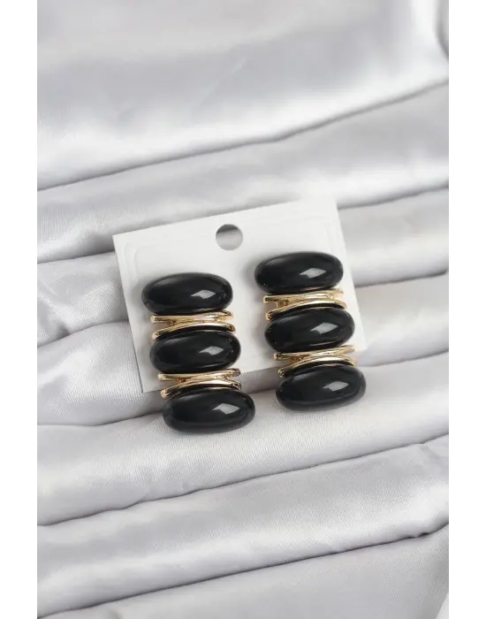 Siyah Vintage Model Gold Renk Kadın Küpe