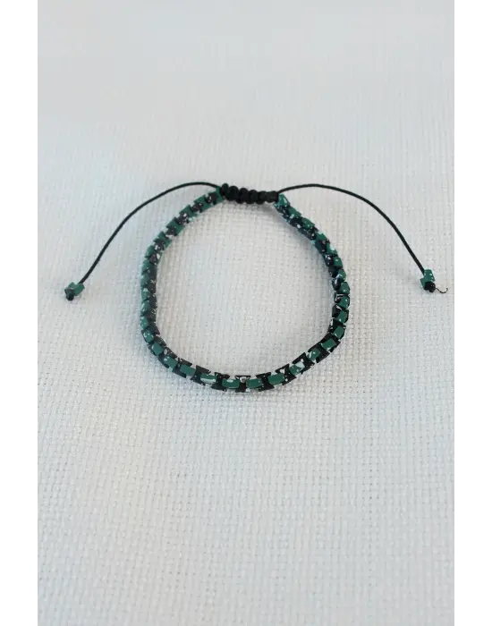 Siyah Yeşil Makrome Doğal Taş Erkek Bileklik