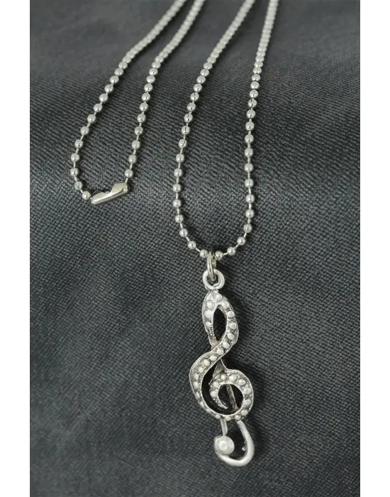 Sol Anahtarı Tasarımlı Metal Erkek Kolye