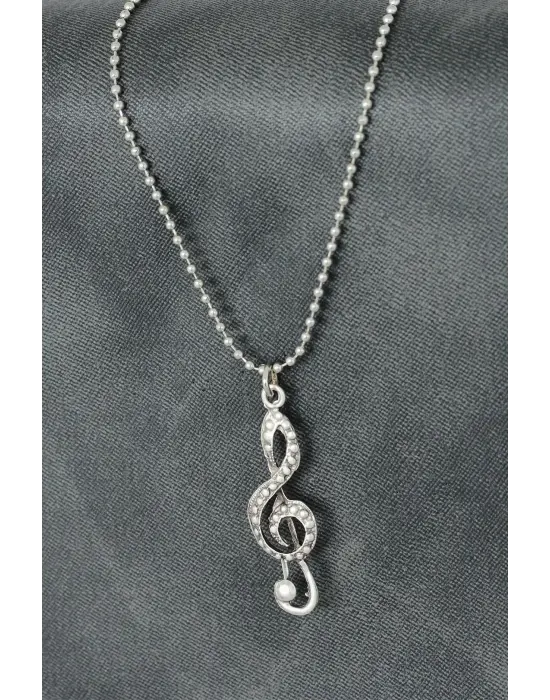 Sol Anahtarı Tasarımlı Metal Erkek Kolye