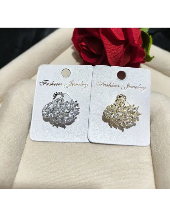 Swarovski Taşlı Zarif Kuğu Model Kadın Broş