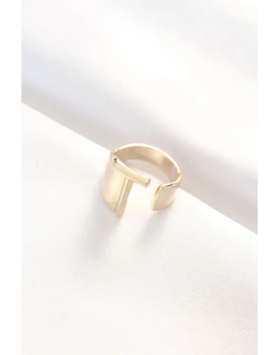 T Harfli Altın Renk Ayarlanabilir Yüzük