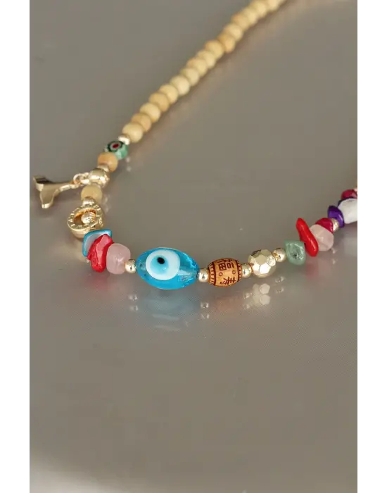 Tahta Boncuklu Kadın Kolye