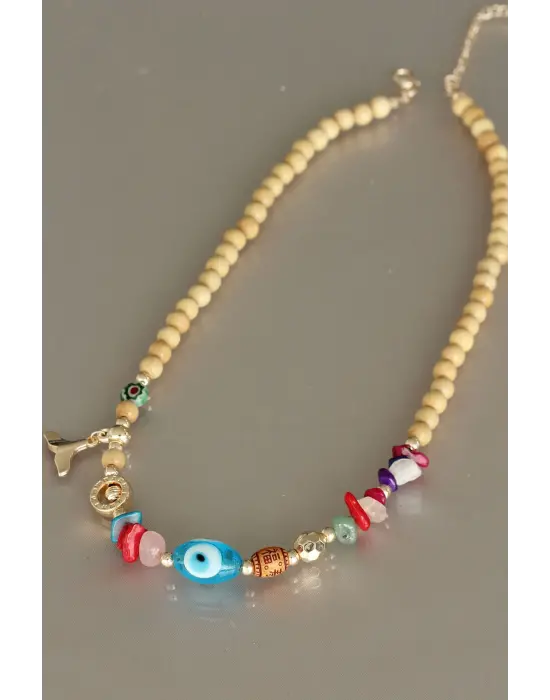 Tahta Boncuklu Kadın Kolye