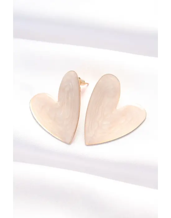 Taş Renk Mineli Kalp Küpe