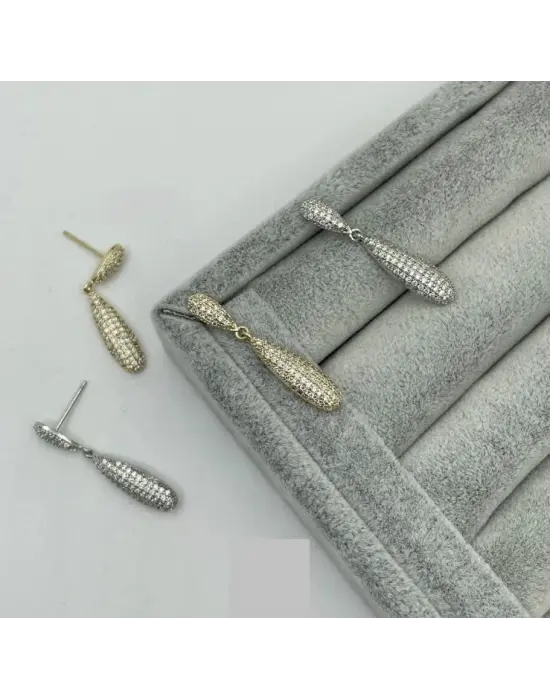 Taşlı Uzun Damla Sallantılı Abiye Küpe