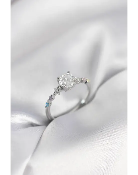 Tek Taş Model Zirkon Taşlı Gümüş Renk Kadın Yüzük