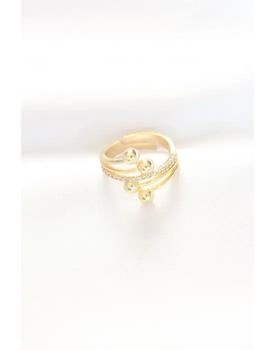Topçuk Model Zirkon Taşlı Altın Ayarlanabilir Yüzük