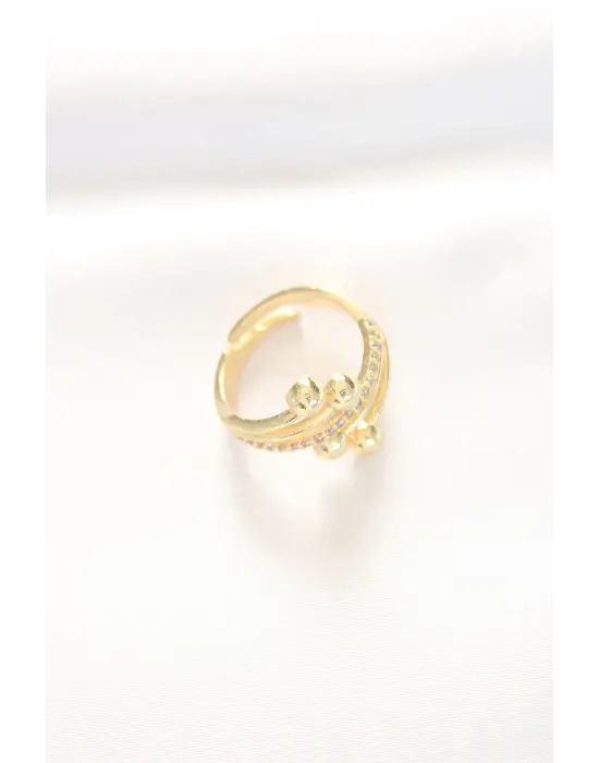 Topçuk Model Zirkon Taşlı Altın Ayarlanabilir Yüzük
