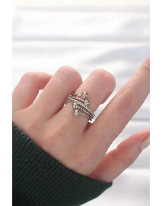Topçuk Model Zirkon Taşlı Silver Renk Ayarlanabilir Yüzük