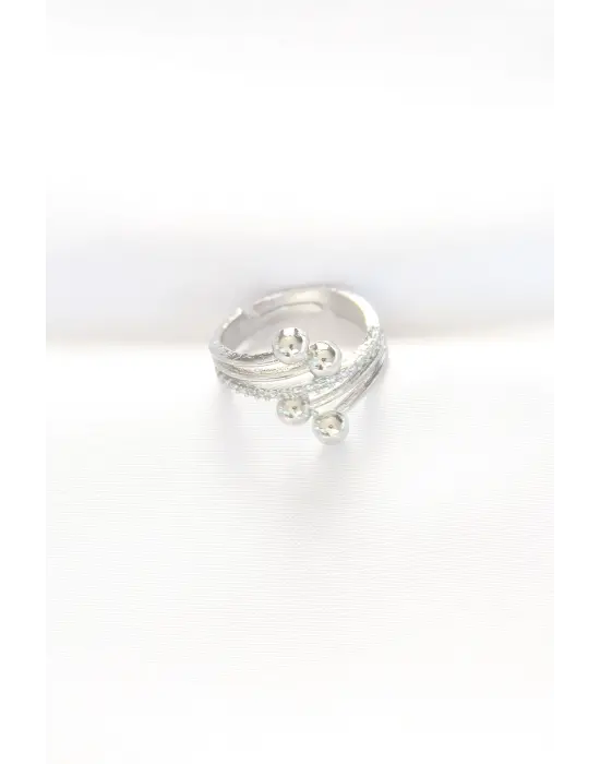 Topçuk Model Zirkon Taşlı Silver Renk Ayarlanabilir Yüzük