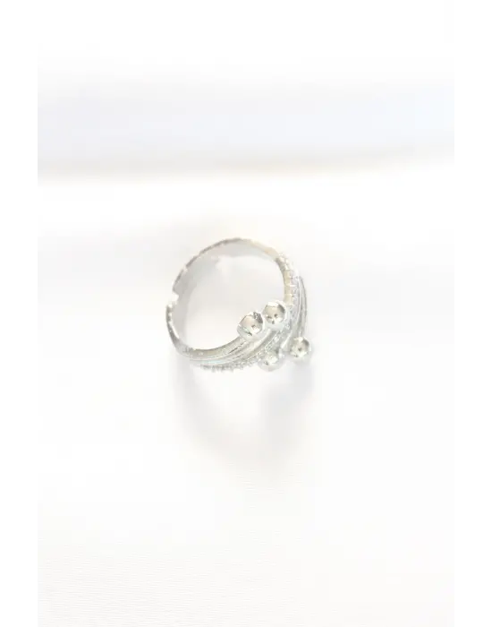 Topçuk Model Zirkon Taşlı Silver Renk Ayarlanabilir Yüzük