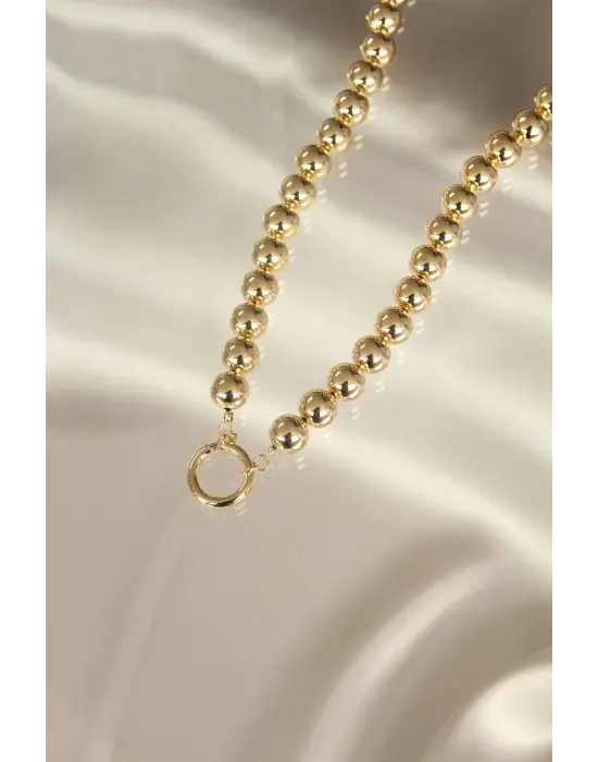 Trend Altın Renk Boncuklu Tasarım Çelik Kadın Kolye