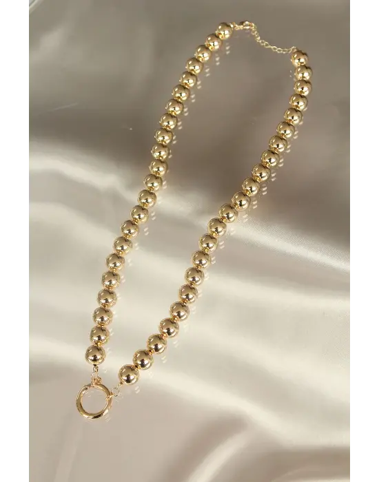 Trend Altın Renk Boncuklu Tasarım Çelik Kadın Kolye