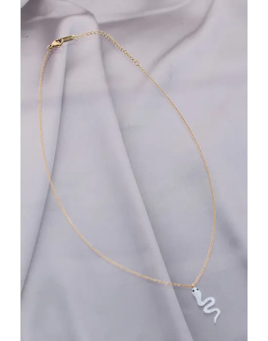 Trend Zirkon Taşlı Yılan Model Çelik Kadın Kolye