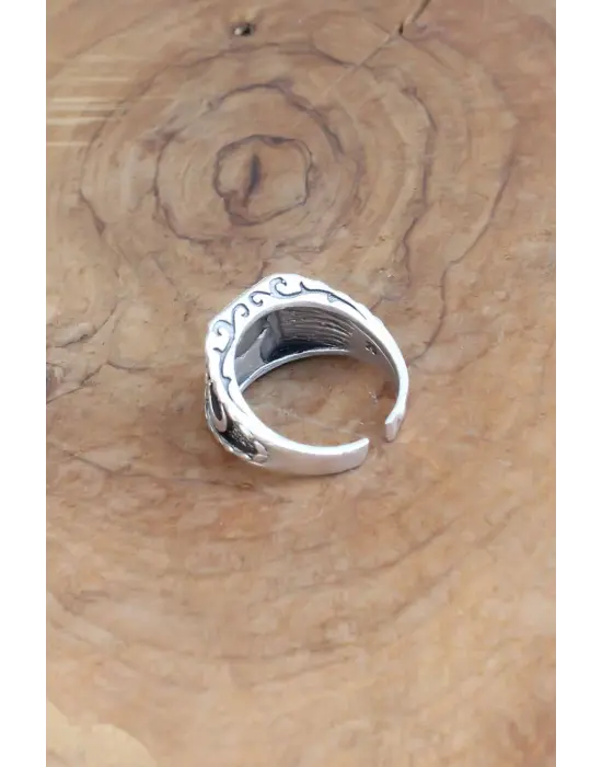 Türk Bayrağı Desenli Gümüş Renk Ayarlanabilir Erkek Yüzük