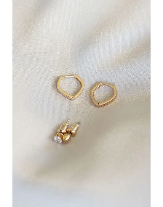 Üçgen Gold Renk Minimal Küpe Seti