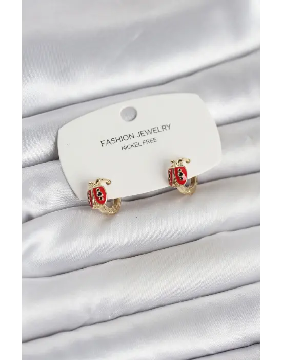 Uğur Böceği Model Gold Renk Pirinç Çocuk Küpe