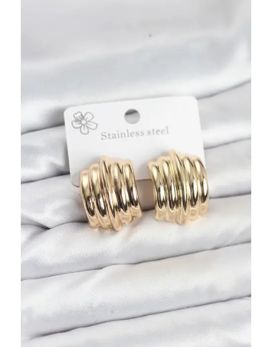 Vintage Model 316L Çelik Gold Renk Kadın Küpe