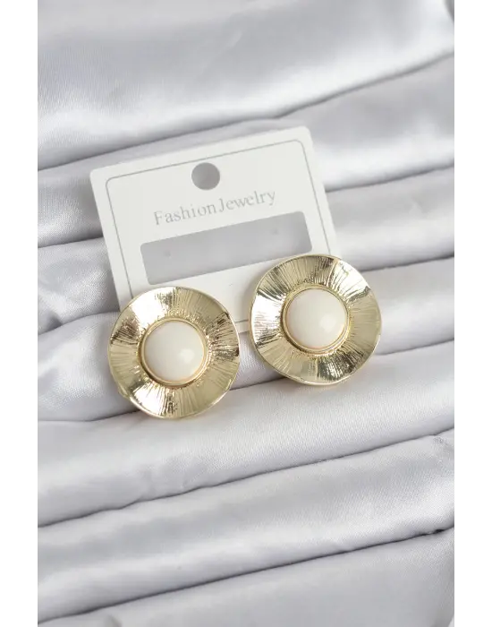 Vintage Model Beyaz Gold Renk Pirinç Kadın Küpe