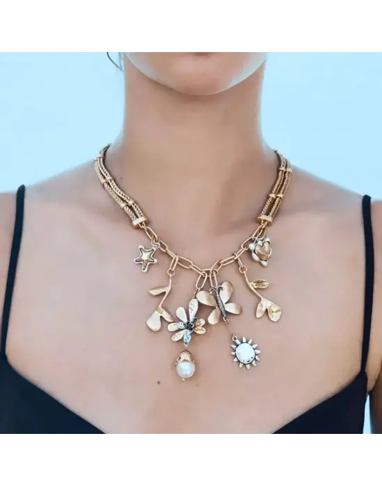 Vip Çift Zincir Kelebekli Charm Kolye Zara