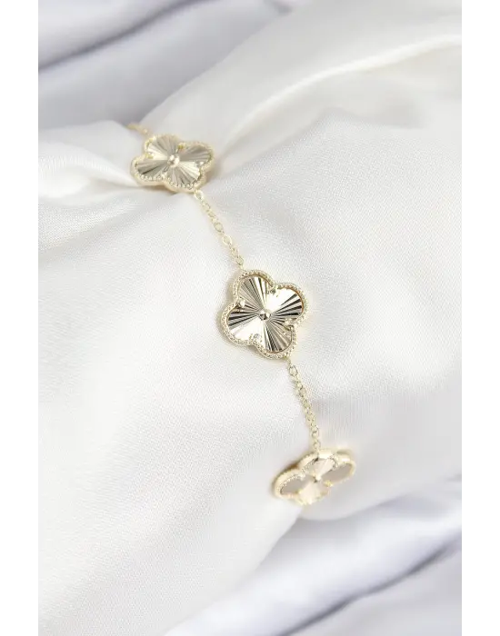 VIP Pirinç Yonca Model Gold Renk Kadın Bileklik