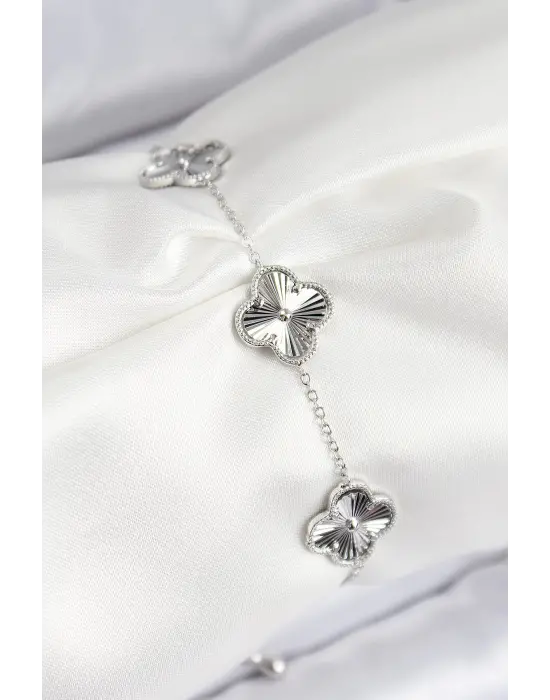 VIP Pirinç Yonca Model Gümüş Renk Kadın Bileklik