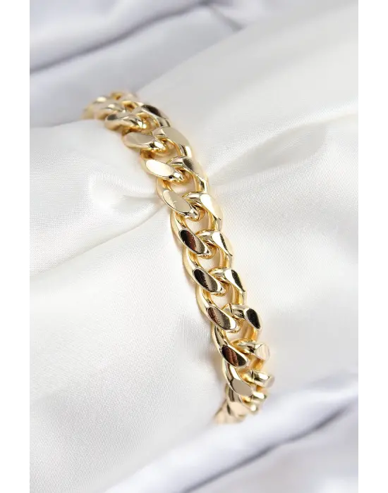 VIP Pirinç Zirkon Taşlı Klasik Zincir Model Gold Renk Kadın Bileklik