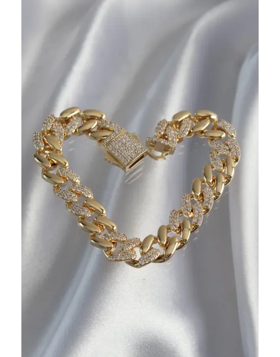 Vip Seri Gurmet Gold Renk Zirkon Taşlı Bileklik