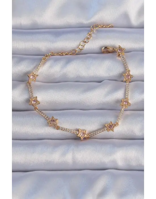 Vip Seri Pirinç Altın Renk Zirkon Taşlı Yıldız Model Bileklik