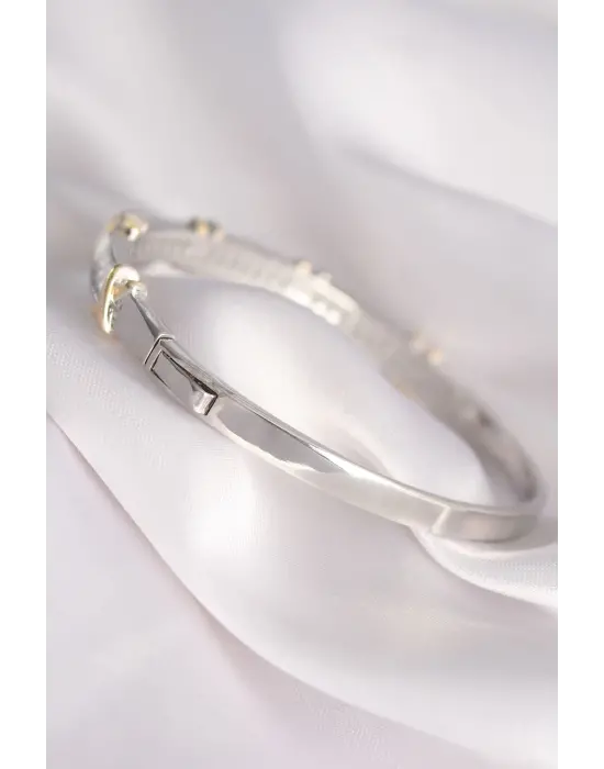 Vip Seri Pirinç Gümüş Renk Baget Zirkon Taşlı Xoxo Kelepçe