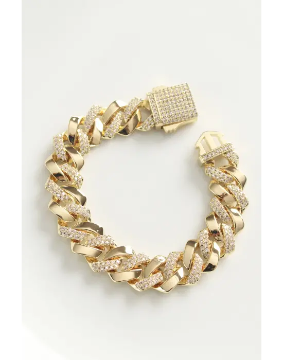 Vip Seri Pirinç Zirkon Taşlı Gold Renk Gurmet Bileklik