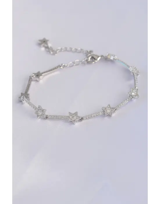 Vip Seri Pirinç Zirkon Taşlı Gümüş Renk Halley Model Bileklik