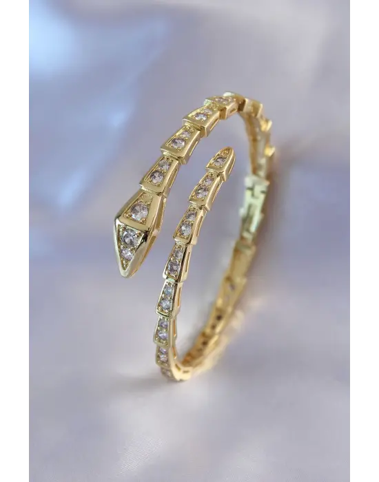 VIP Seri Yılan Model Gold Renk Kadın Kelepçe Bileklik