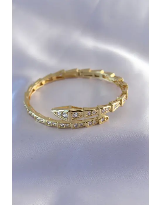 VIP Seri Yılan Model Gold Renk Kadın Kelepçe Bileklik