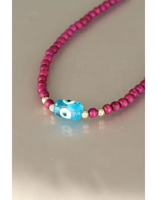 Vişne Rengi Tahta Boncuklu Kadın Kolye