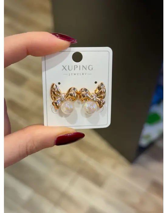 Xuping Fiyonk Detaylı İncili Çelik Küpe