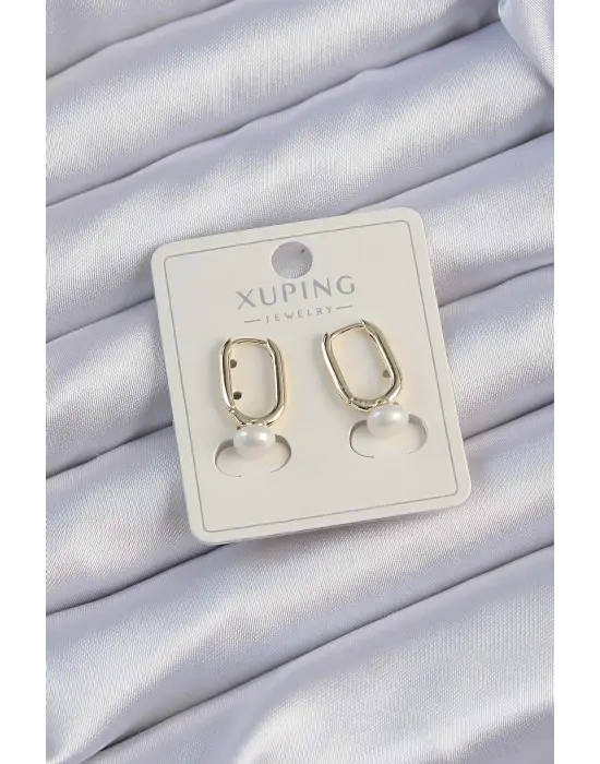 Xuping Altın İnci Taşlı Uzun Halka Küpe