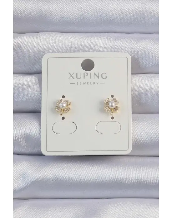 Xuping Altın Zirkon Taşlı İncili Çiçek Küpe