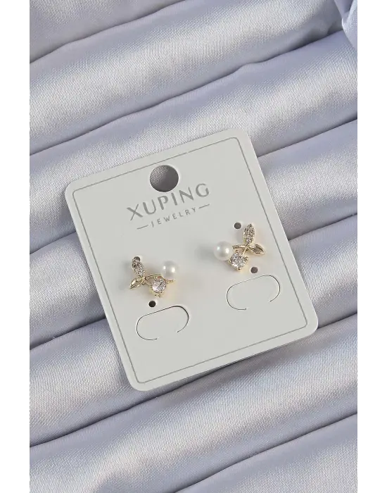 Xuping Altın Zirkon Taşlı İncili Kiraz Küpe