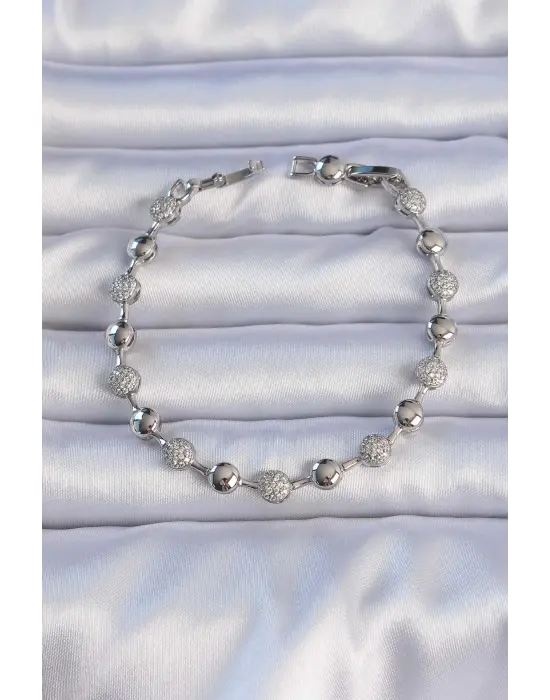 XUPİNG Gümüş Renk Zirkon Taşlı Topçuk Model Bileklik