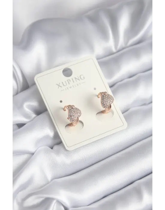 Xuping Model Zirkon Taşlı Yaprak Çelik Küpe