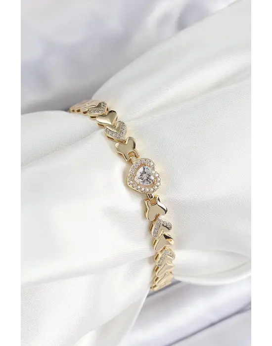 Xuping Pirinç Baget Kalp Model Gold Renk Kadın Bileklik